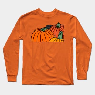 Cute Dog and Three Pumpkins Ready for Halloween Long Sleeve T-Shirt